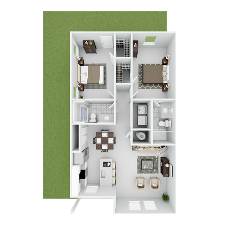 Floor plan for 2 beds, 2 baths, 1027 sqft